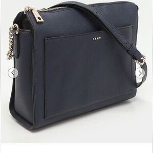 DKNY Bryant Medium Navy Crossbody Bag with Gold Accents